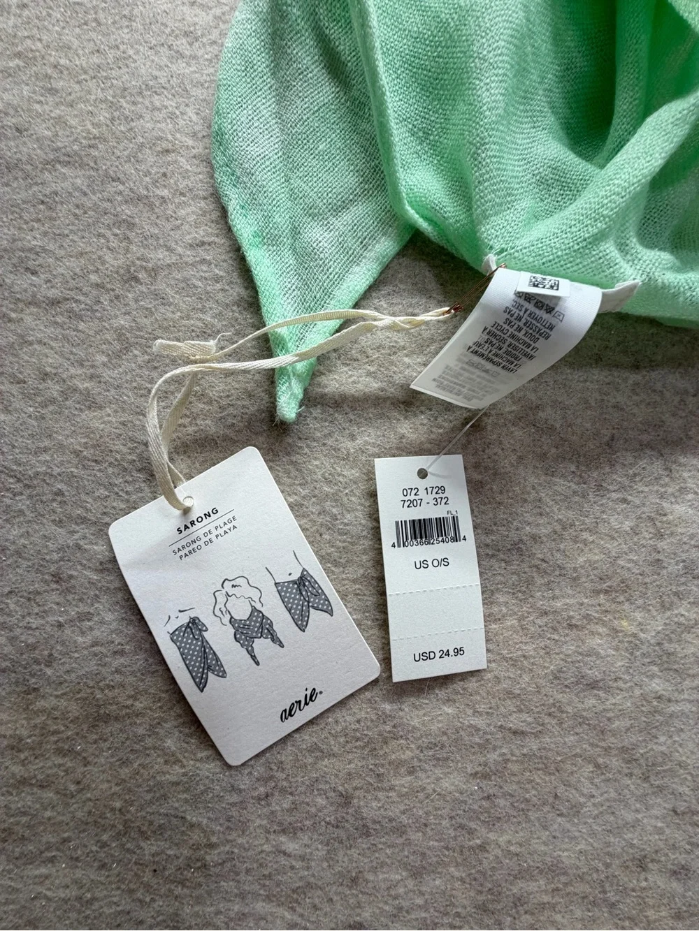 Aerie Sarong Wrap One Size Mint Green Sheer Beach Swim Cover Up NWT